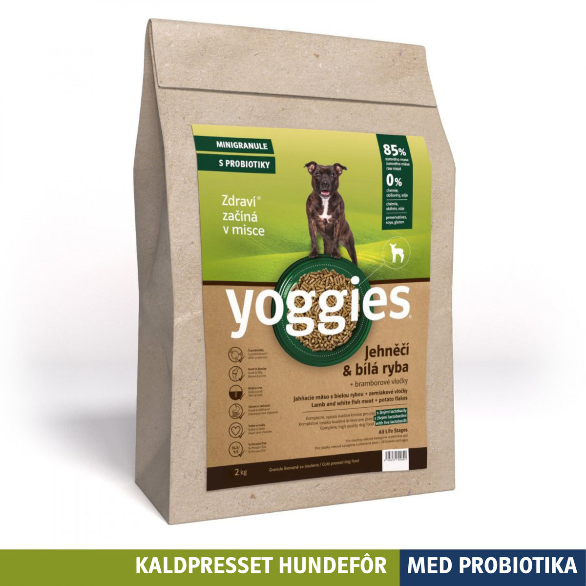 Yoggies kaldpresset hundefôr lam og hvit fisk MINI, 2 kg sekk
