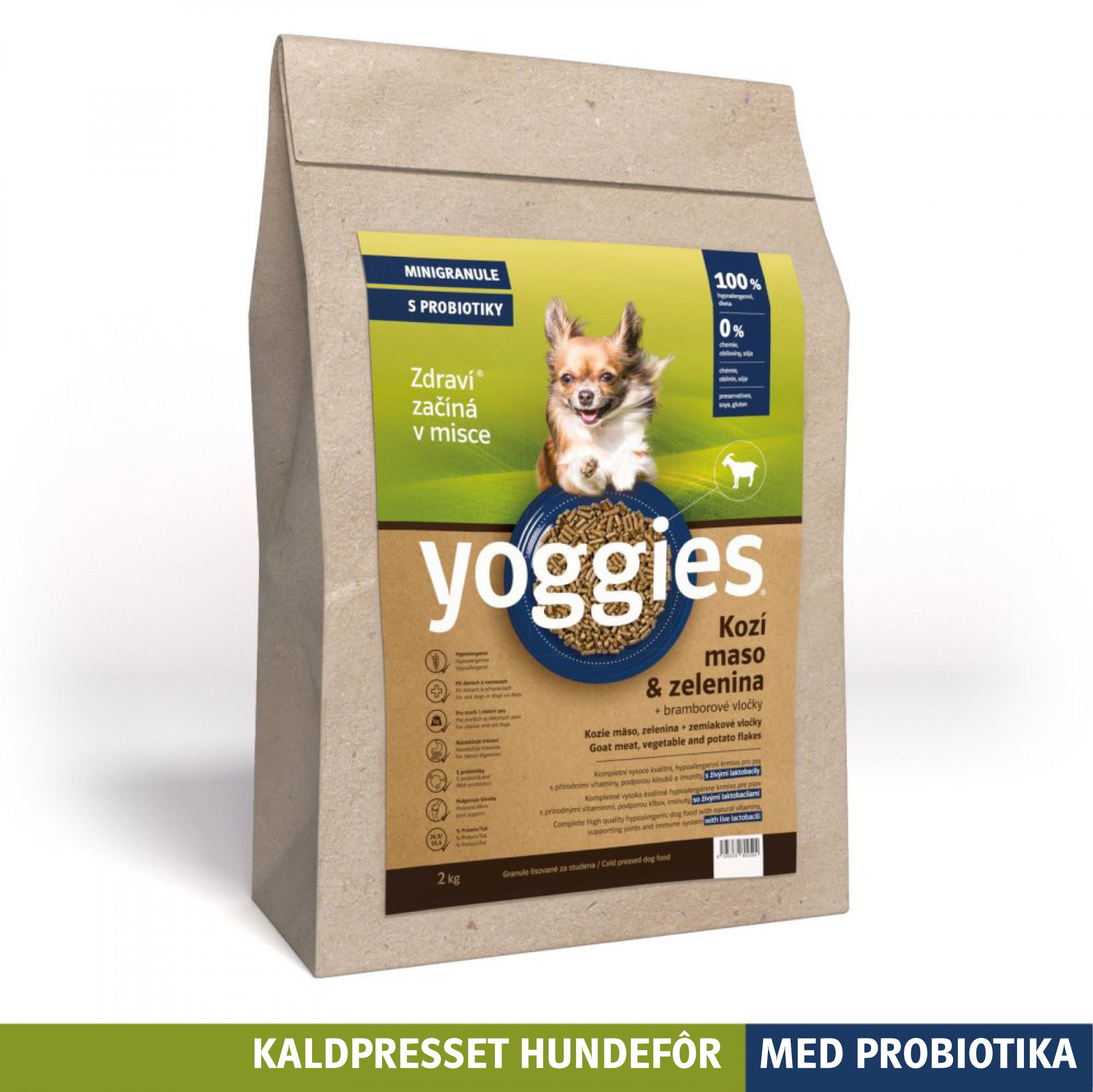 Yoggies hypoallergenisk kaldpresset hundefôr geit MINI, 2 kg sekk