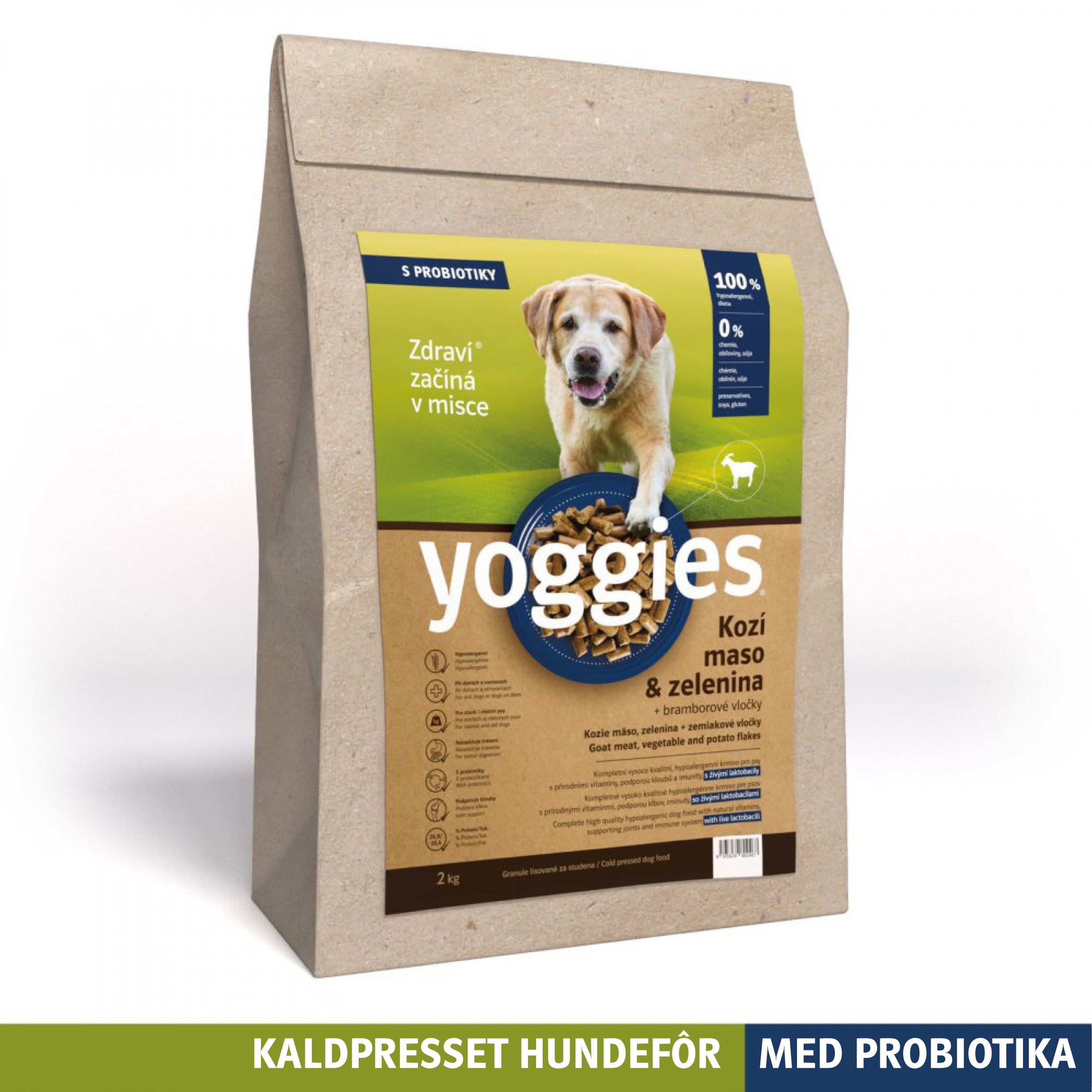 Yoggies hypoallergenisk kaldpresset hundefôr geit, 2 kg sekk