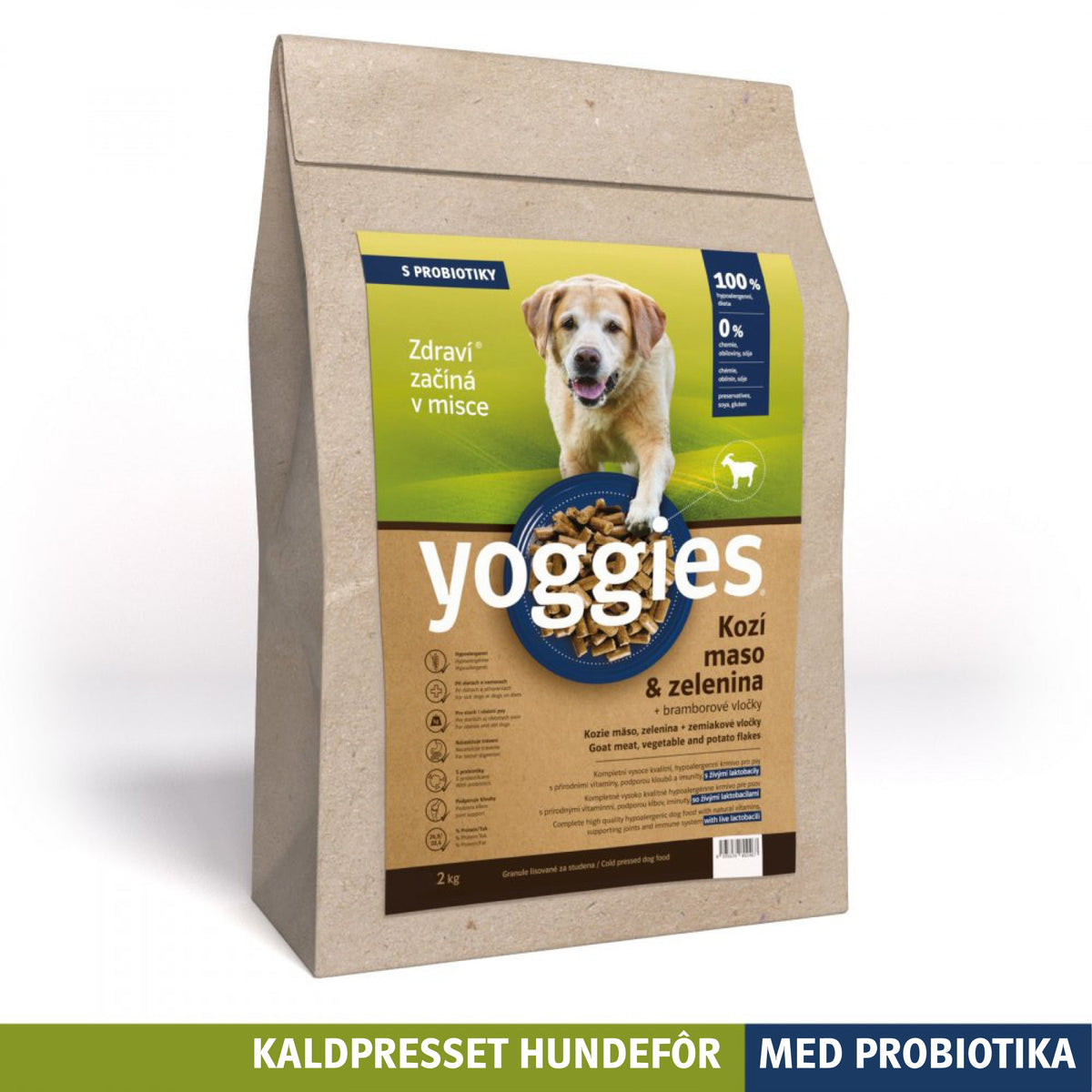 Yoggies hypoallergenisk kaldpresset hundefôr geit, 2 kg sekk