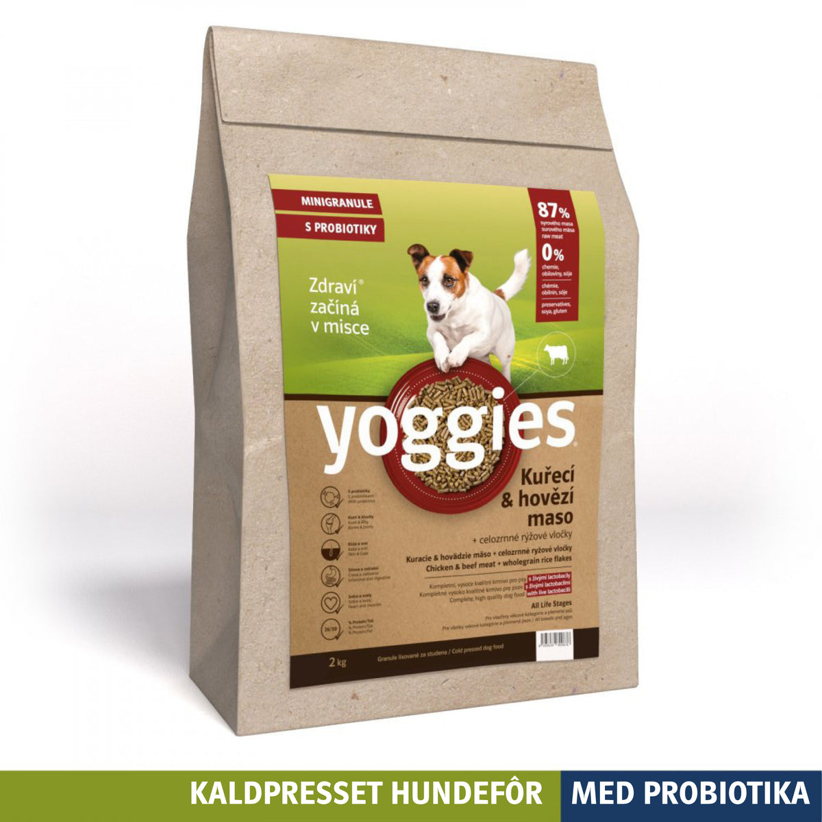 Yoggies kaldpresset hundefôr kylling og storfe MINI, 2 kg sekk