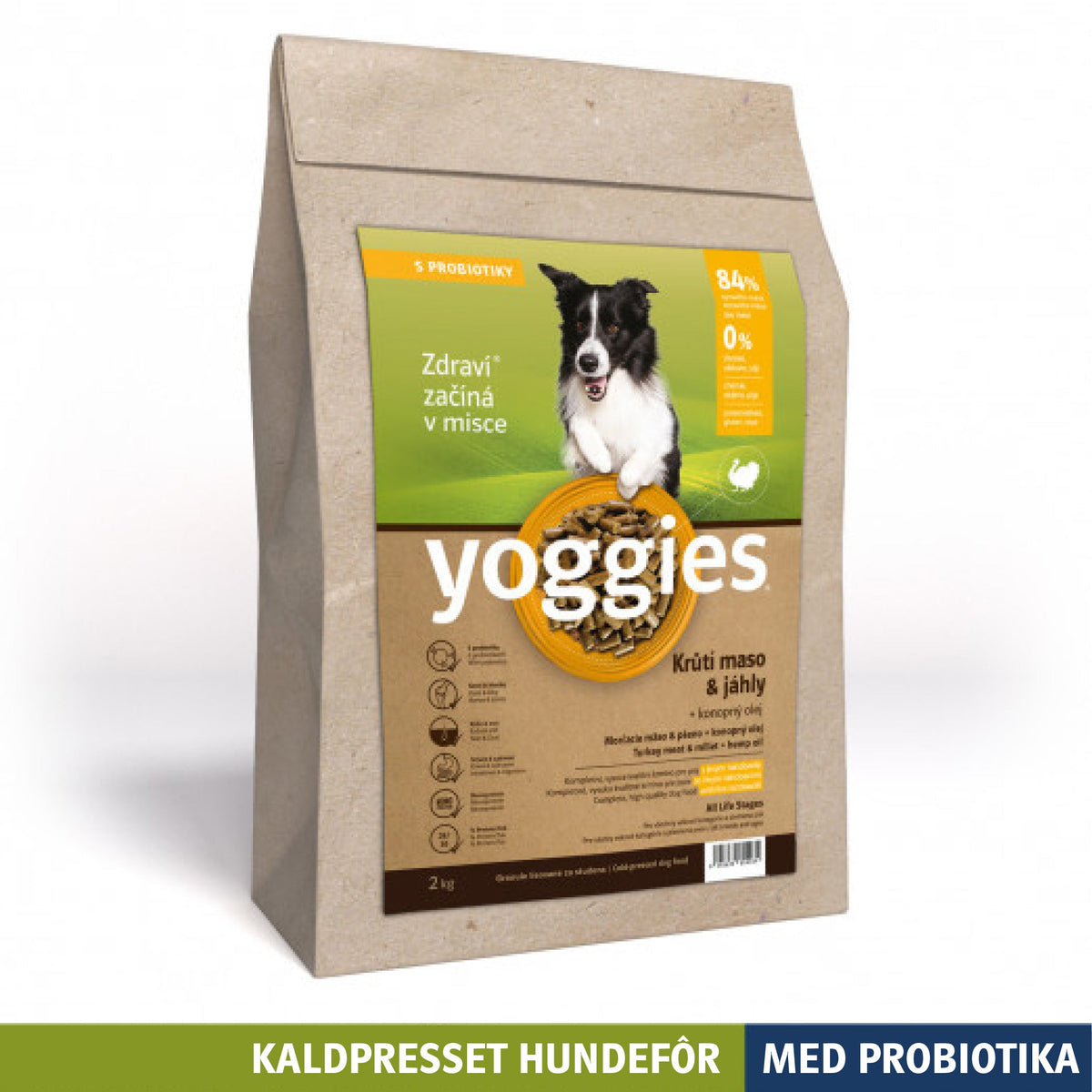 Yoggies kaldpresset hundefôr kalkun og hirse, 2 kg sekk