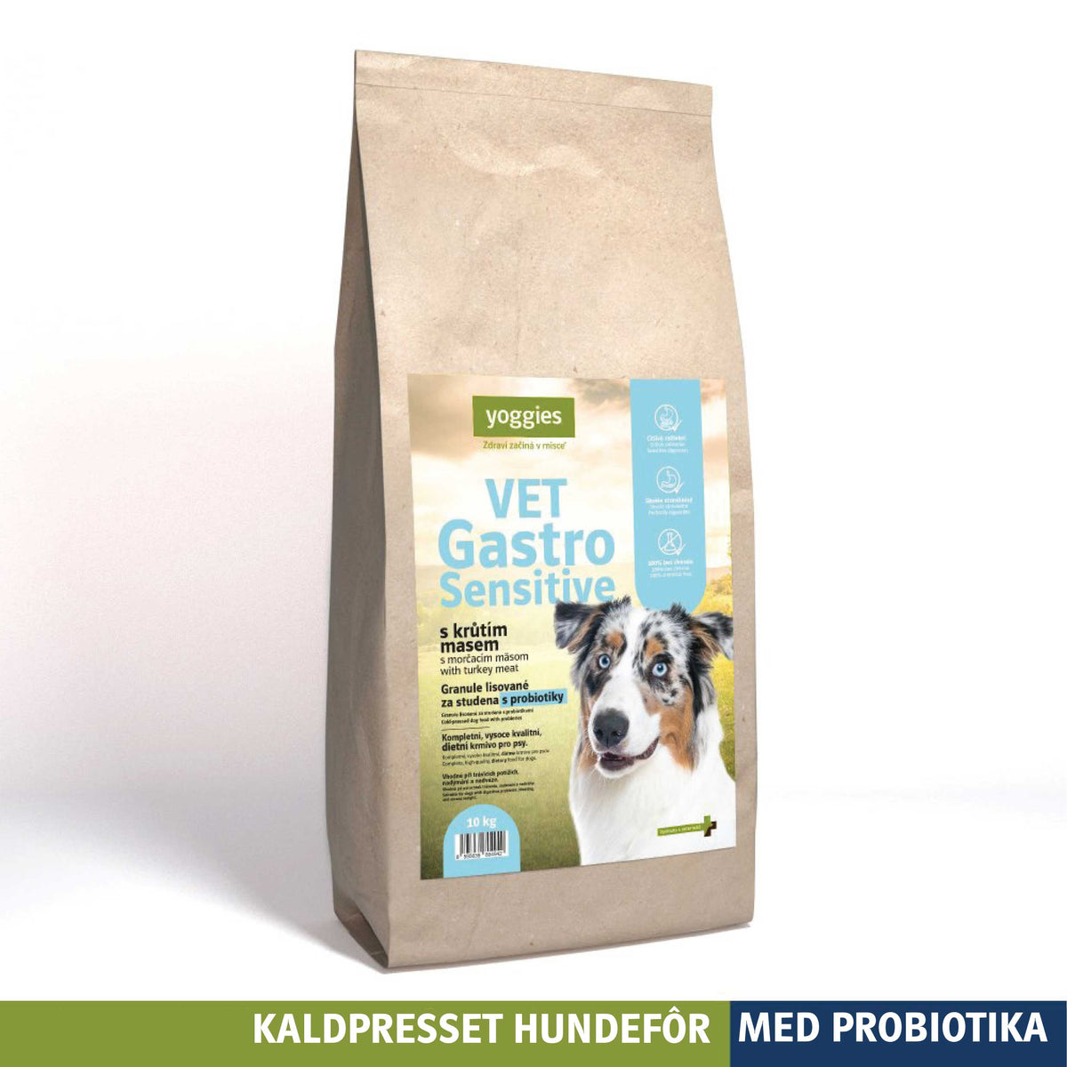 Yoggies VET Gastro Sensitive kaldpresset hundefôr, 10 kg sekk