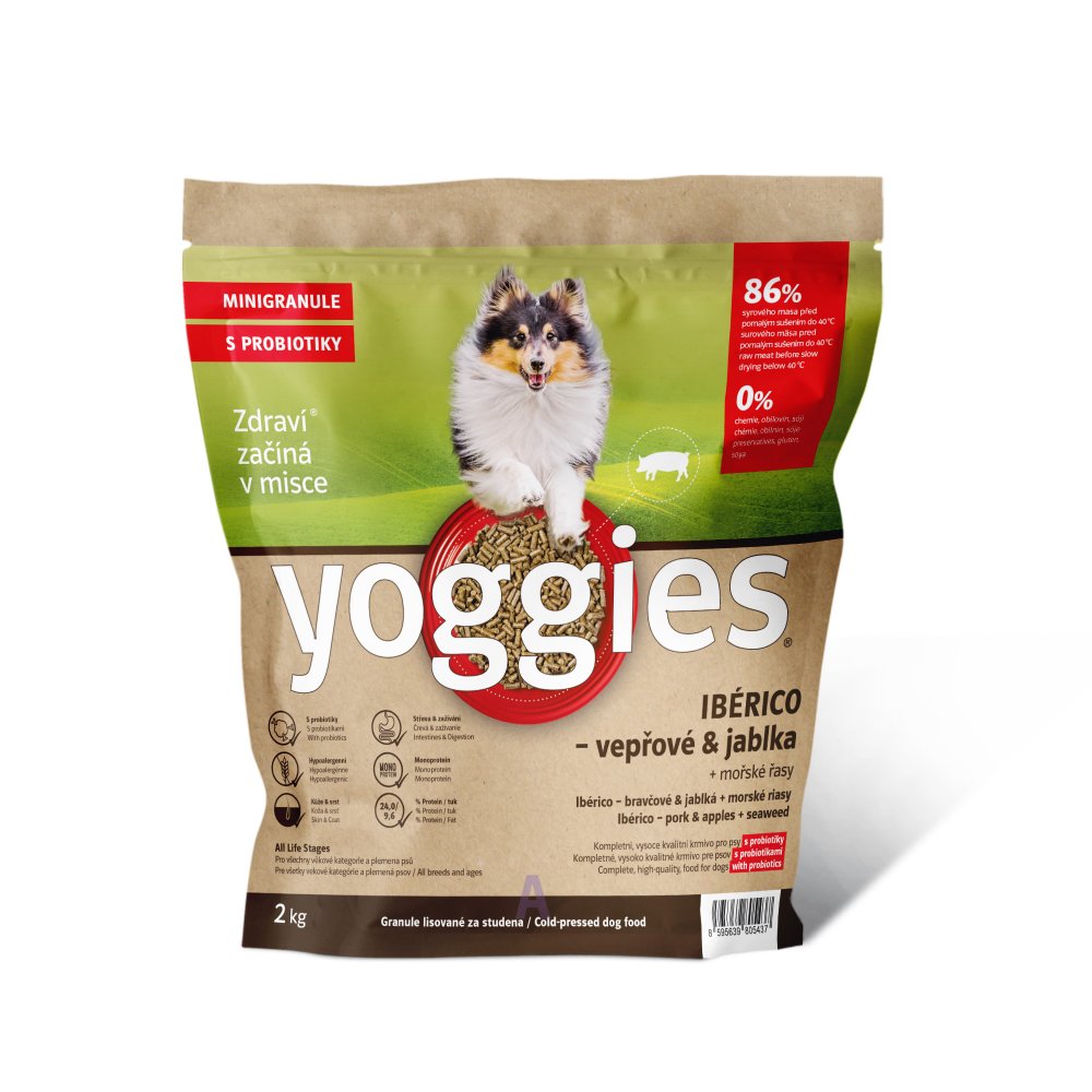 Yoggies kaldpresset hundefôr ibérico svin med epler MINI, 2 kg sekk