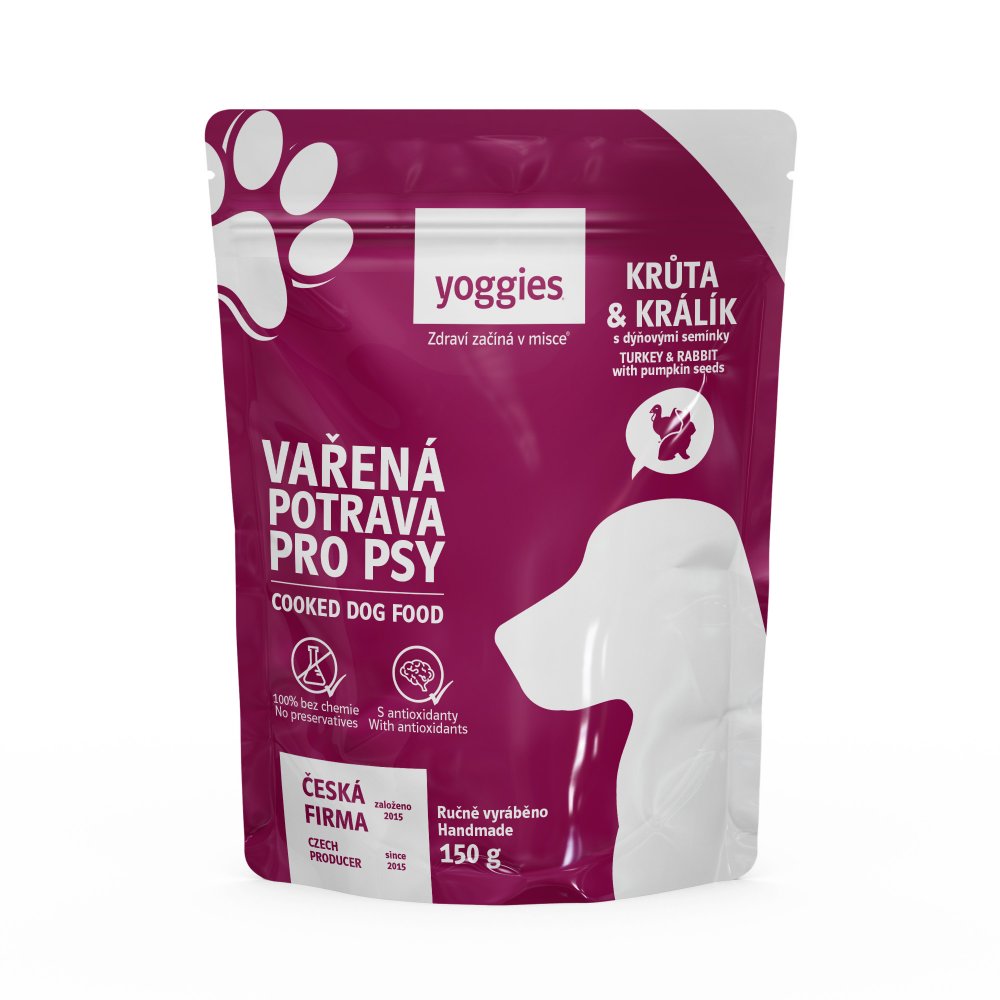 Yoggies kokt fullfôr til hund, kalkun og kanin med gresskarkjerner, 150 g