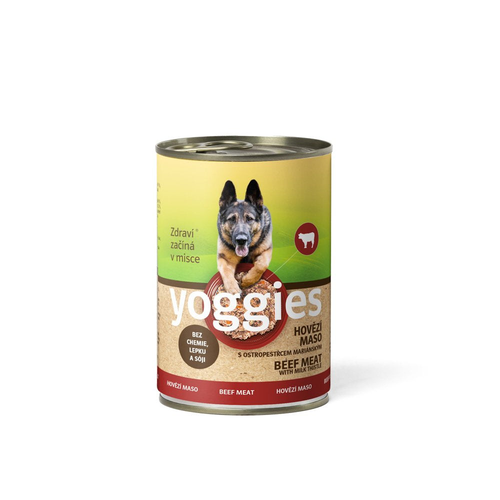 Yoggies våtfôr til hund med storfekjøtt, 400 g boks