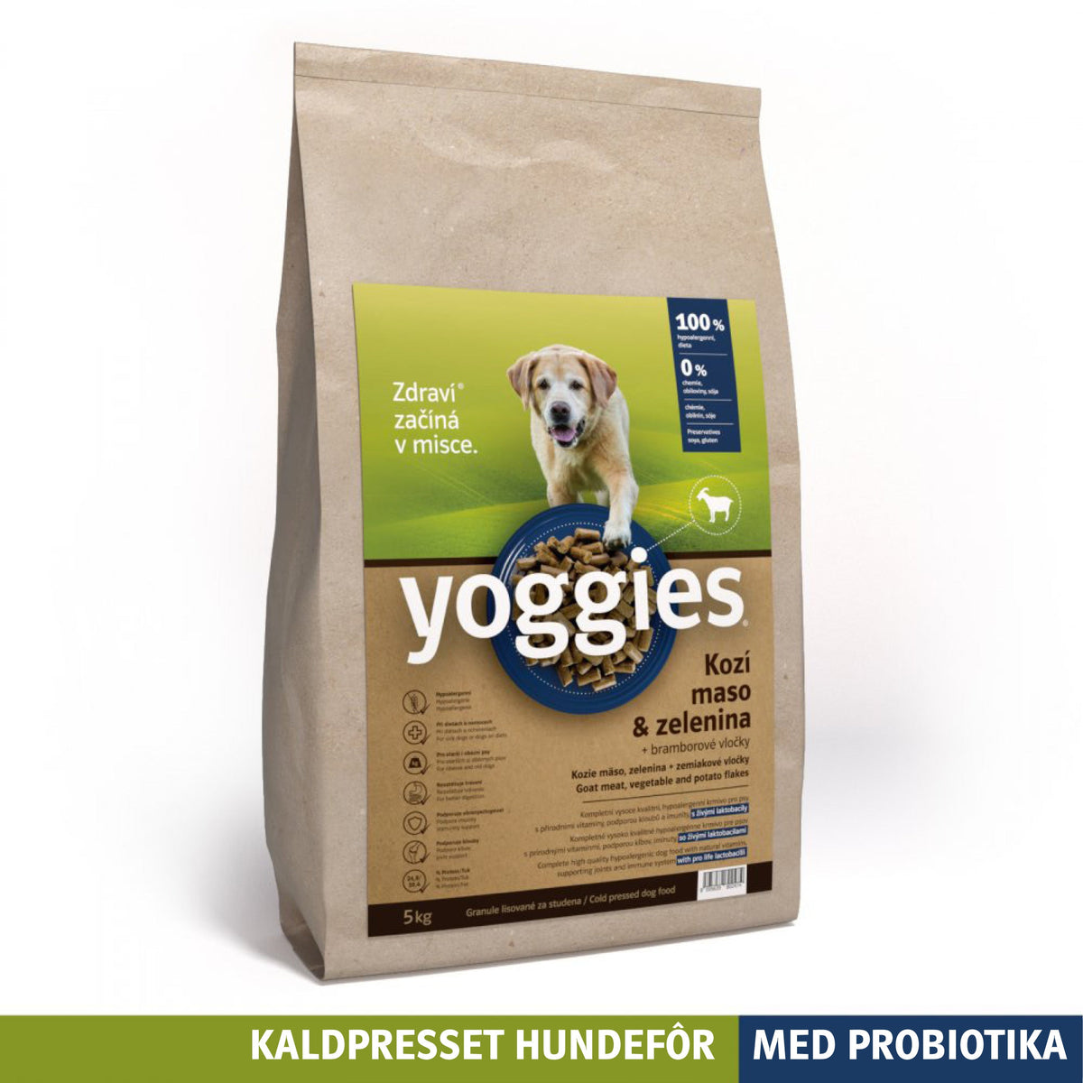 Yoggies hypoallergenisk kaldpresset hundefôr geit, 5 kg sekk