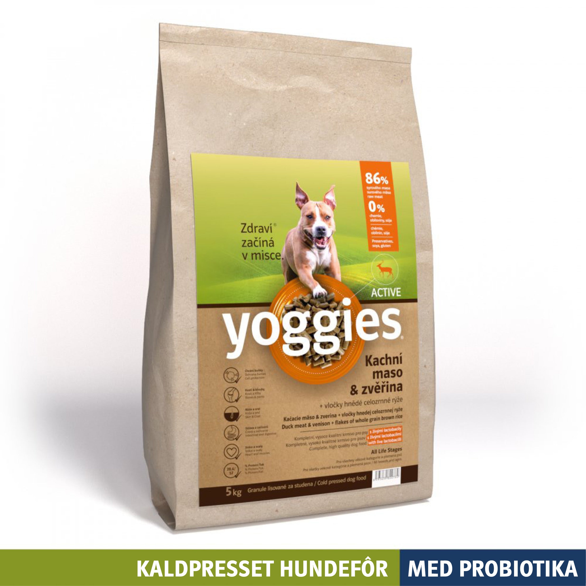 Yoggies kaldpresset hundefôr ACTIVE and og vilt, 5 kg sekk