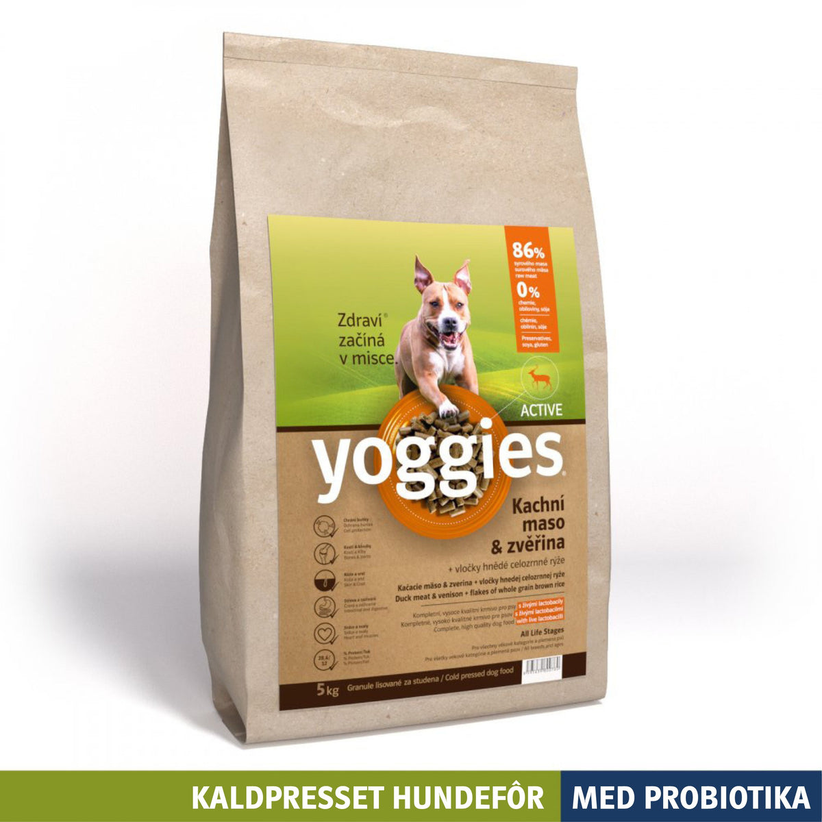 Yoggies kaldpresset hundefôr ACTIVE and og vilt, 5 kg sekk