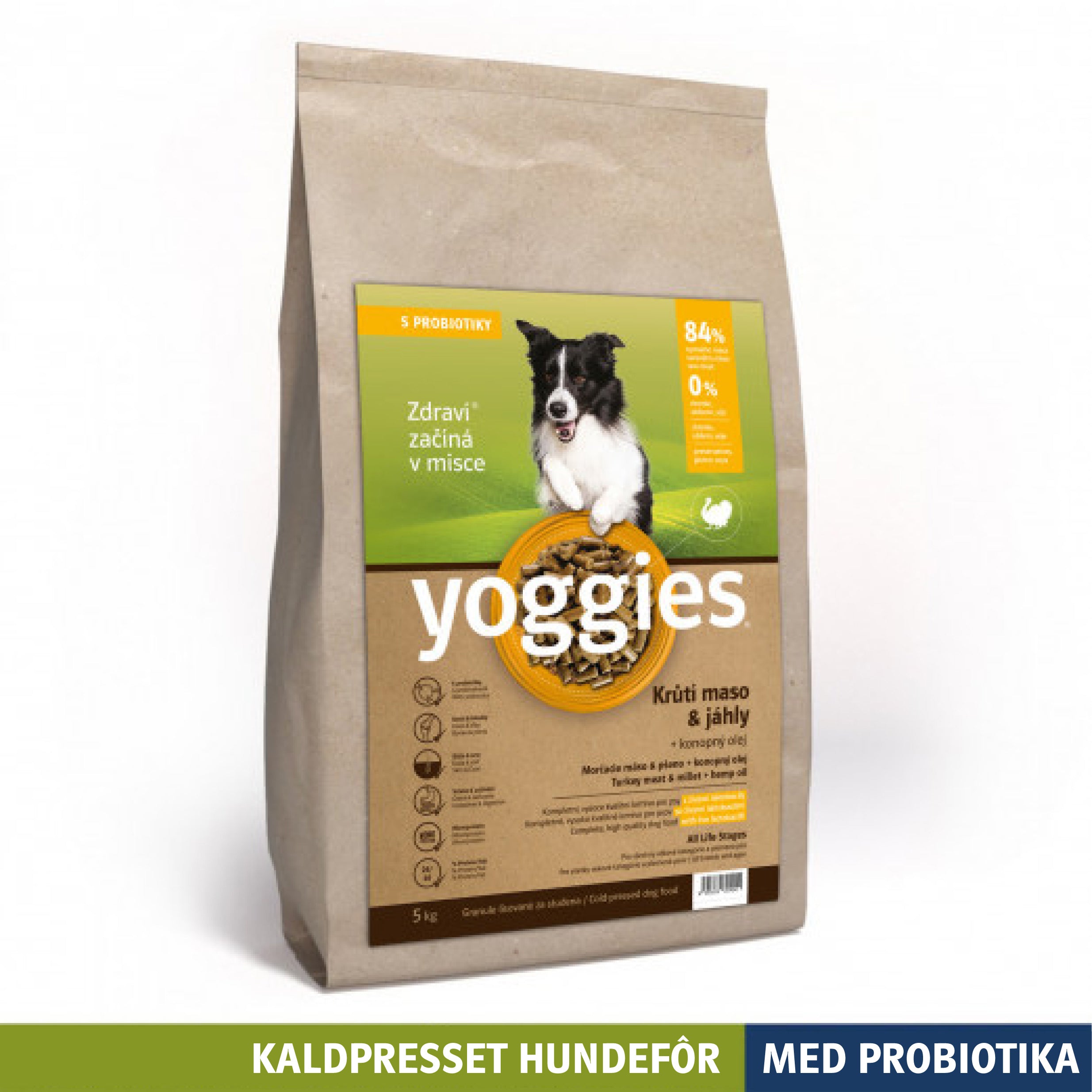 Yoggies kaldpresset hundefôr kalkun og hirse, 5 kg sekk