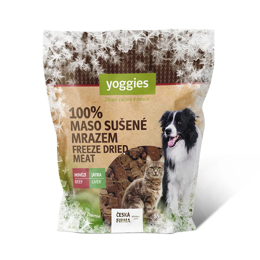 Yoggies frysetørkede godbiter til hund, storfelever