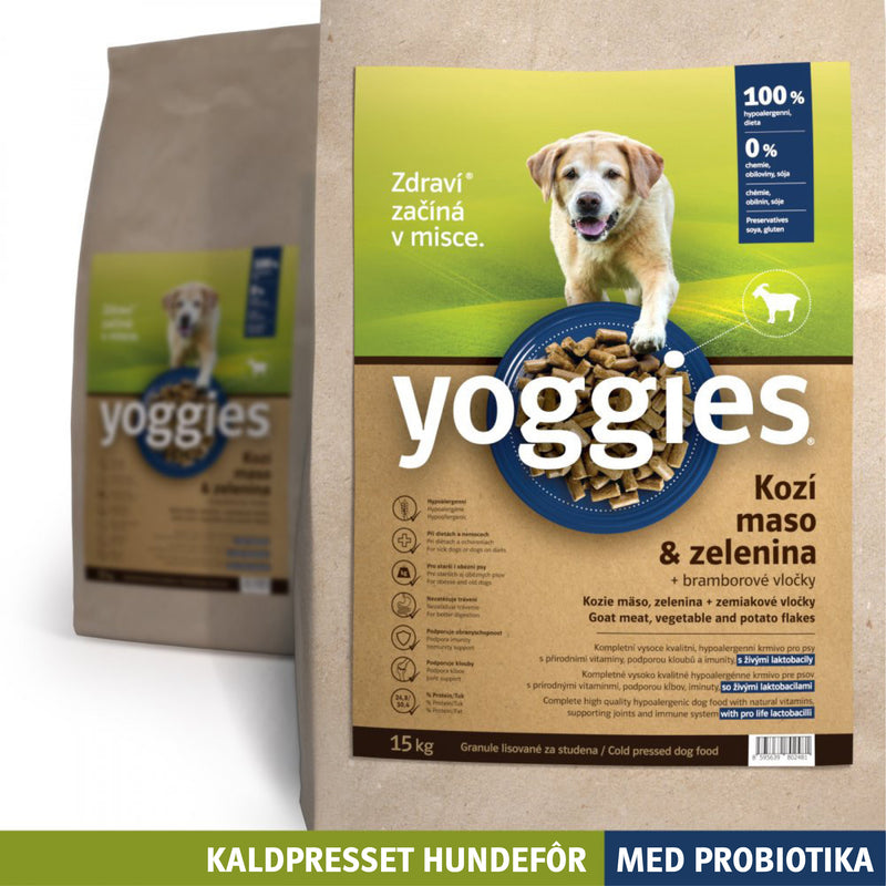 15 kg HYPOALLERGENISK - GEIT med probiotika - kaldpresset hundefôr YOGGIES