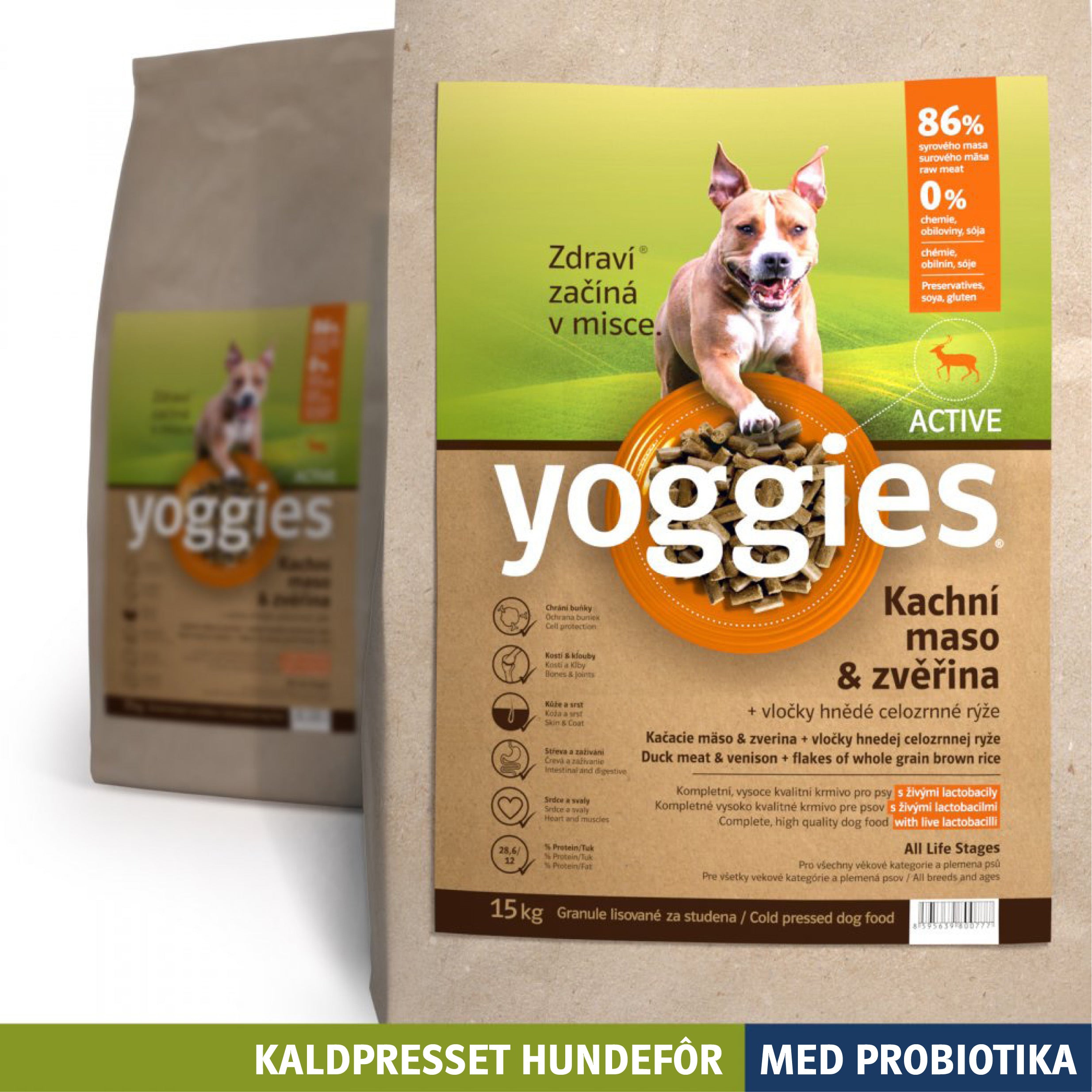 15 kg ACTIVE – AND & VILT med probiotika - kaldpresset hundefôr YOGGIES