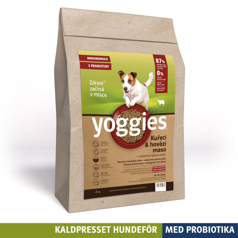 KYLLING & STORFE med probiotika MINI - kaldpresset hundefôr YOGGIES