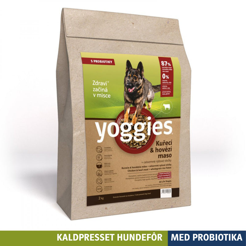 2 kg KYLLING & STORFE med probiotika - kaldpresset hundefôr YOGGIES
