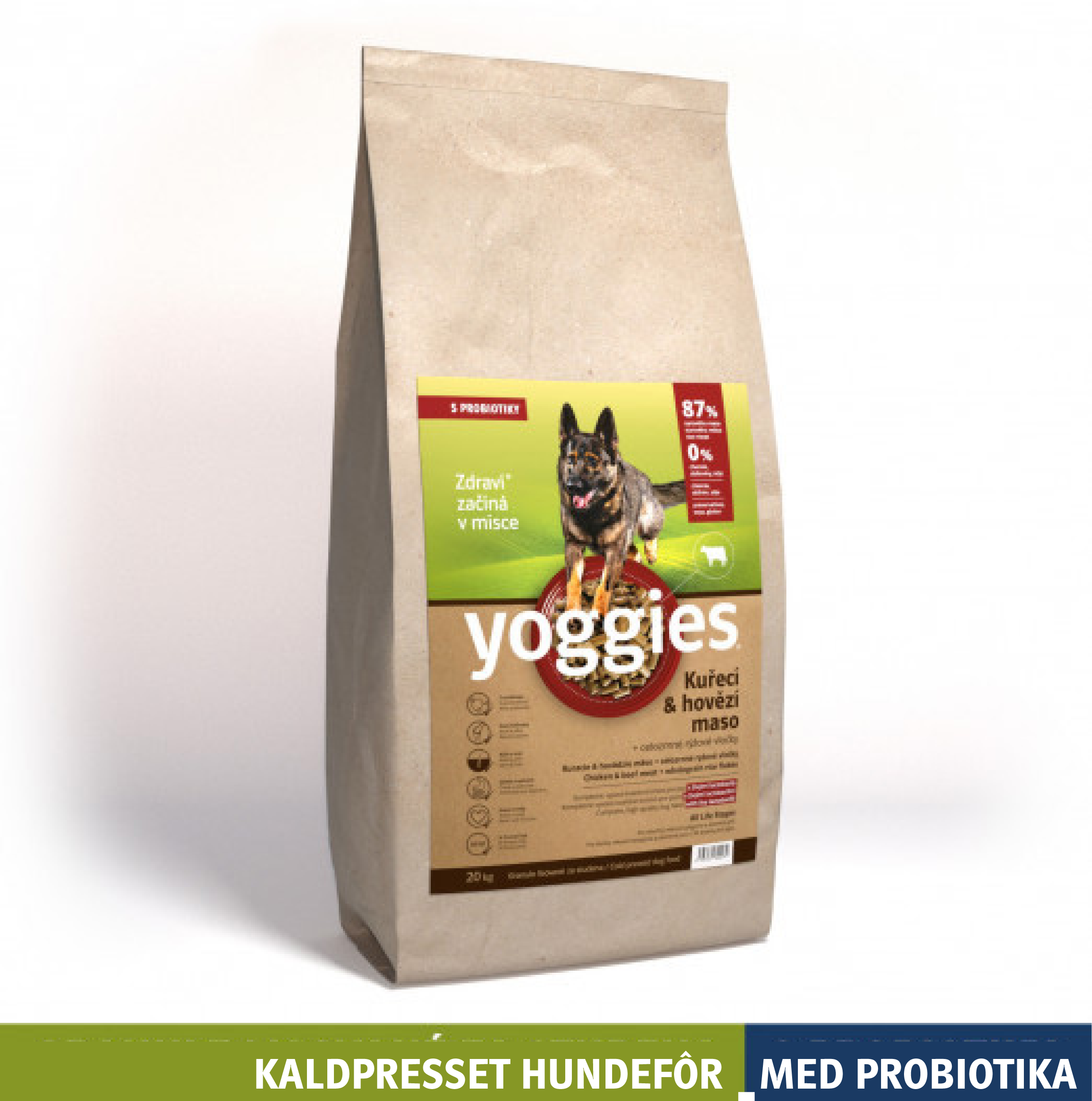KYLLING & STORFE med probiotika - kaldpresset hundefôr YOGGIES