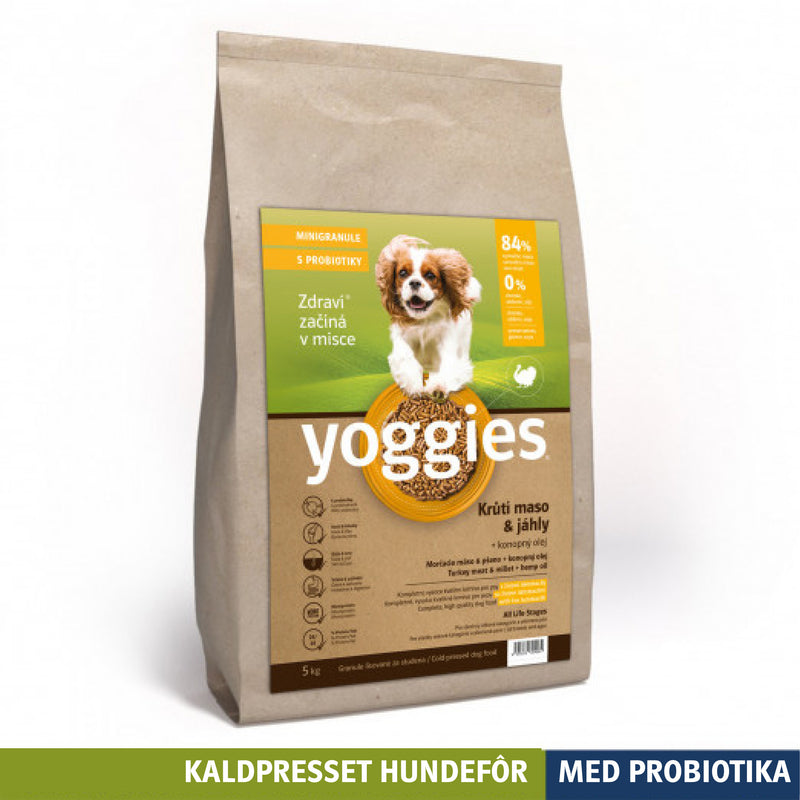 5 kg KALKUN & hirse med hampolje og probiotika MINI - kaldpresset hundefôr YOGGIES