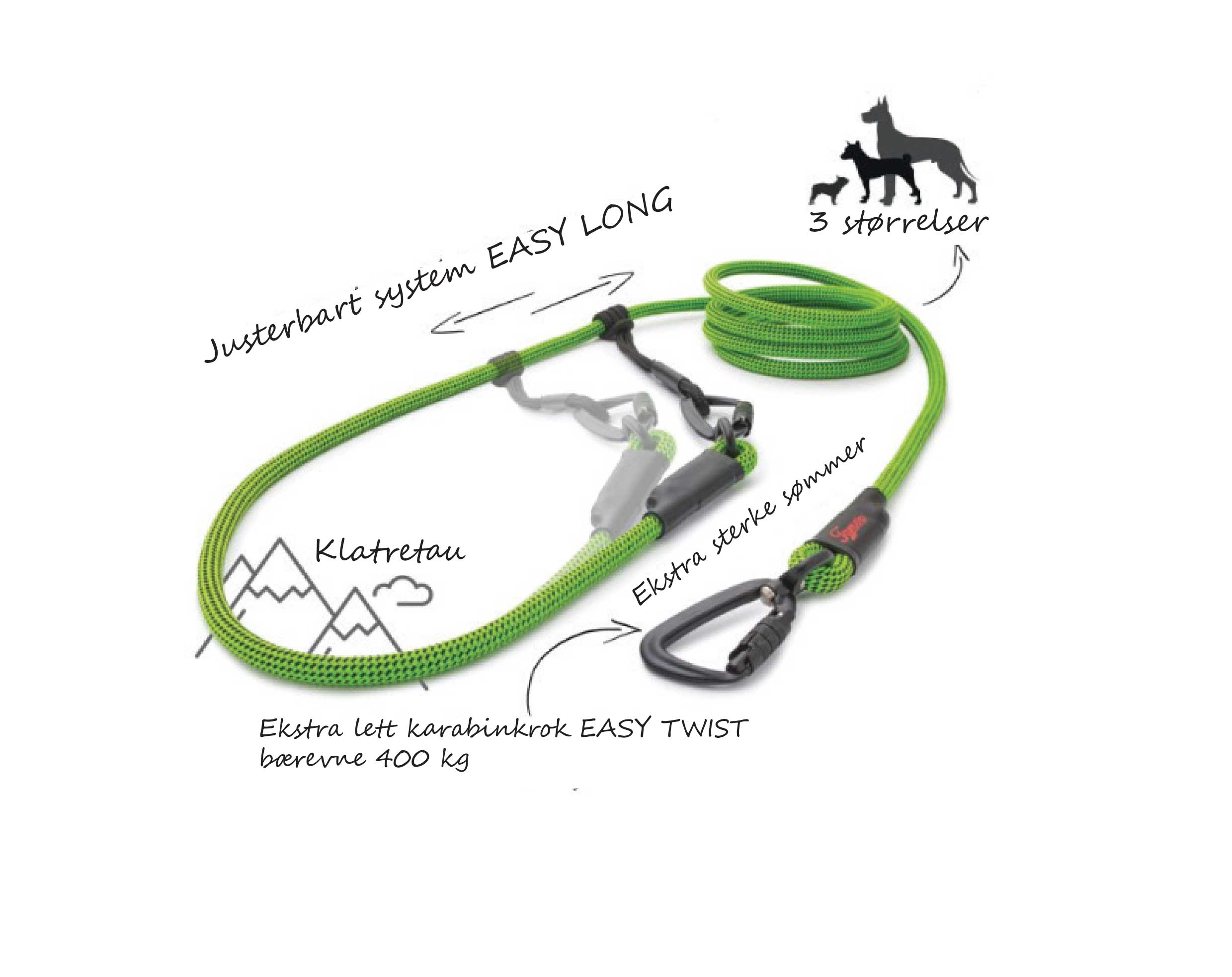 HANDSFREE Justerbart kobbel EASY LONG - TWIST (LARGE 3 m)